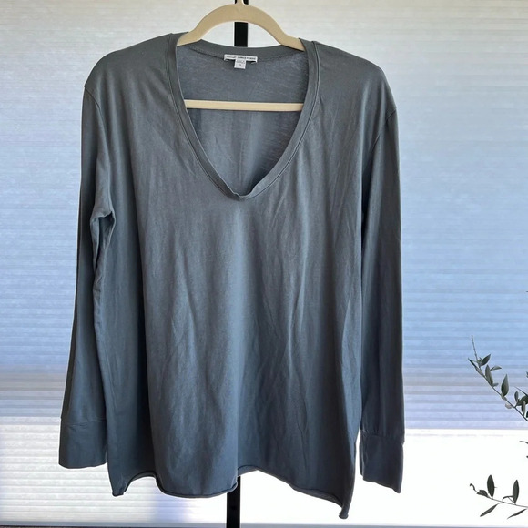 James Perse Scoop Neck Long Sleeve Tee Shirt Grey Medium Classic Casual Spring - Picture 1 of 5